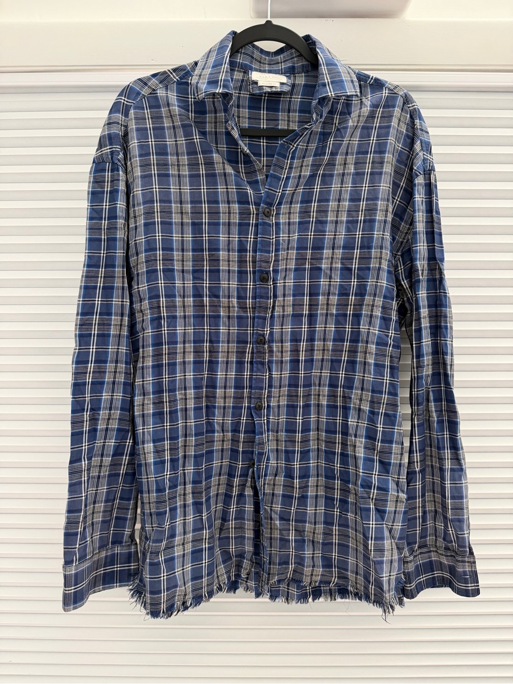 Zara Casual Blue Plaid Button-Up Shirt